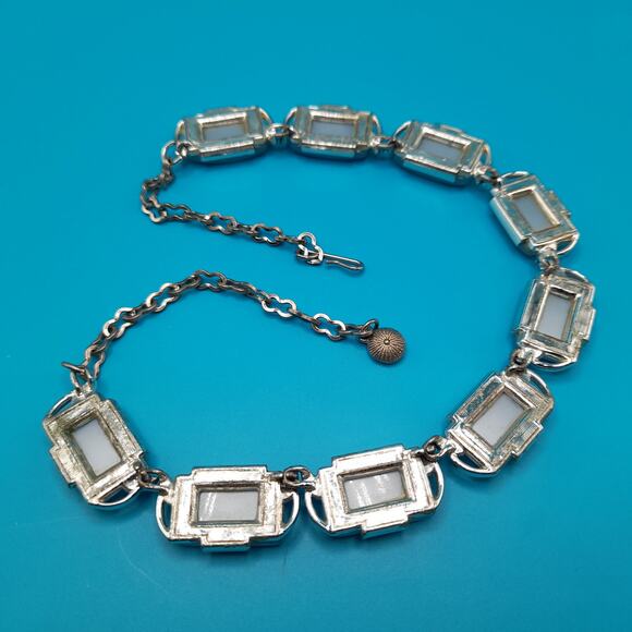 Vintage Moonglow Light Blue Necklace, Silver Tone, 1950s Vintage Jewelry - Picture 9 of 12